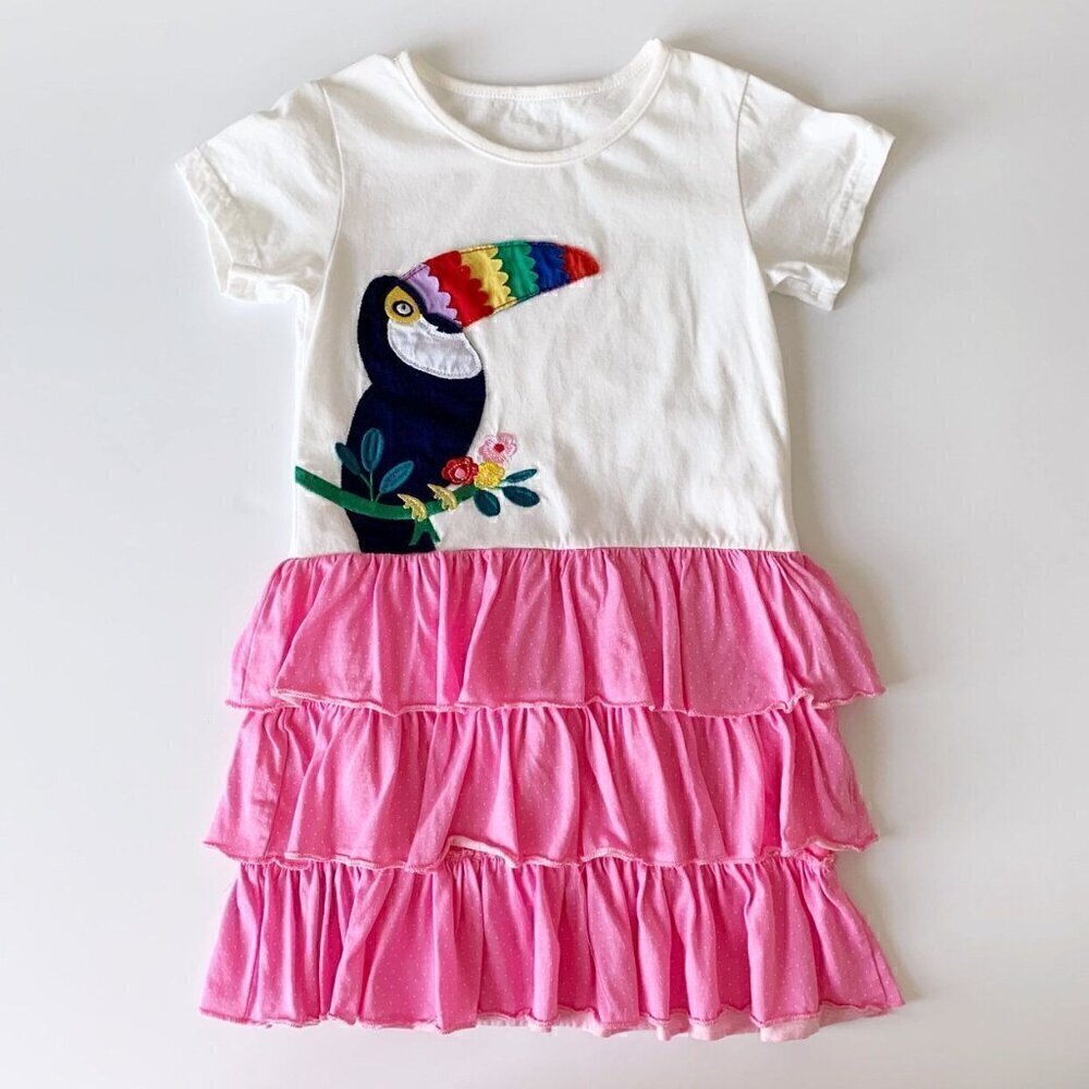 Girl Toucan Appliqué Ruffle Skirt Dress Size 130 Fits 5T